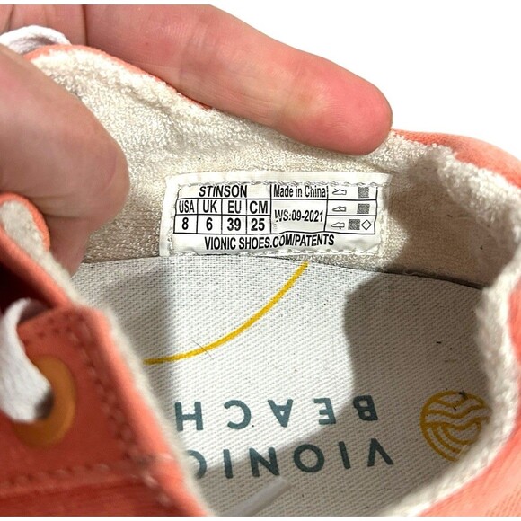 Vionic Beach Womens Stinson Slip On Canvas Sneaker Coral Color Size 8 M - Picture 7 of 7